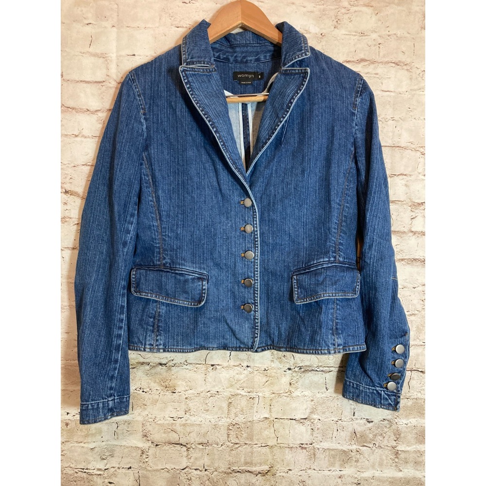 Womyn Jean Jacket Womens 8 Denim Blue Jean Button Up Lightweight Pockets Stretch